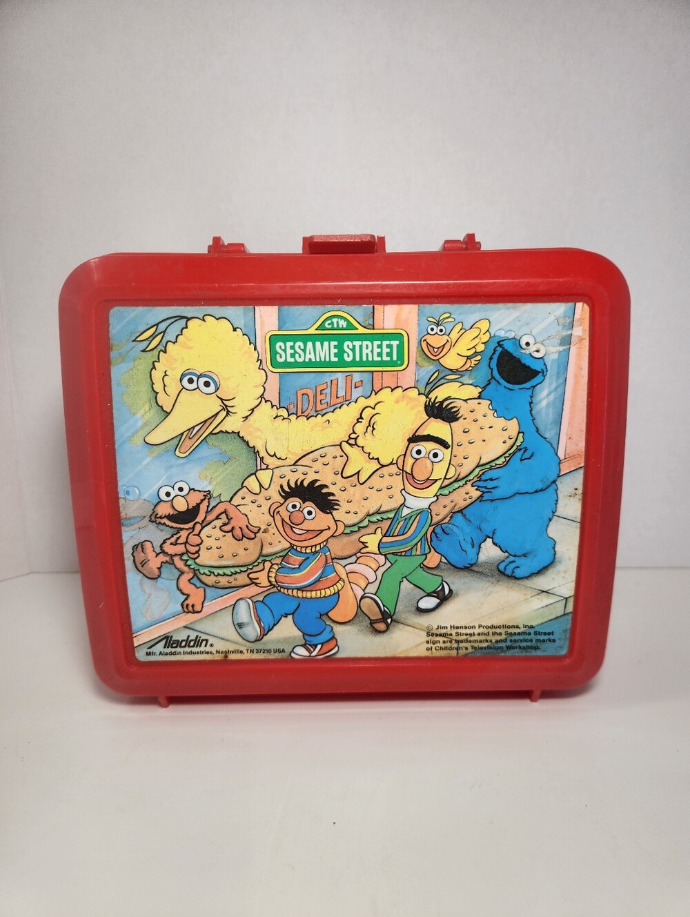 Vintage Aladdin Sesame Street Red Plastic Lunchbox Carry Case w/ Handle & Latch